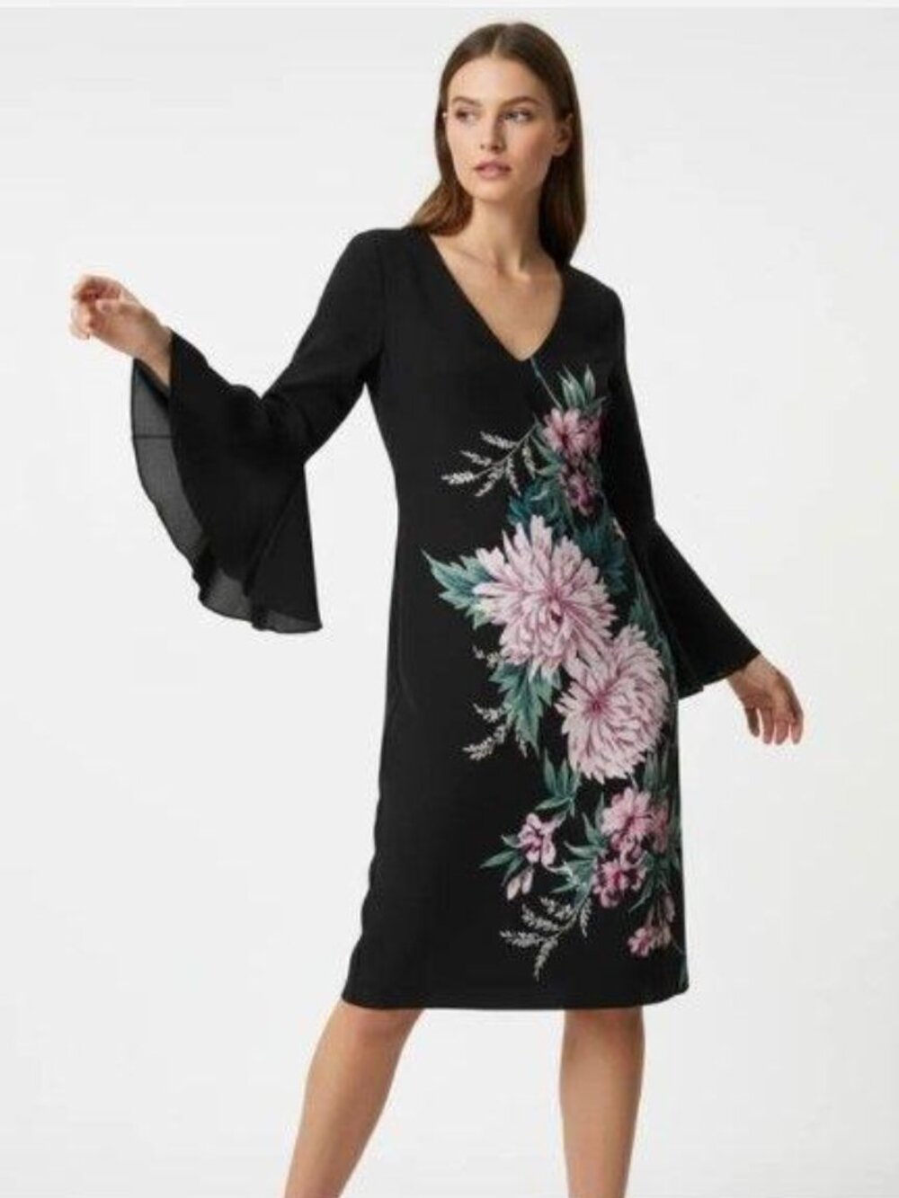 Le Chateau Floral Black Women's Midi Dress
